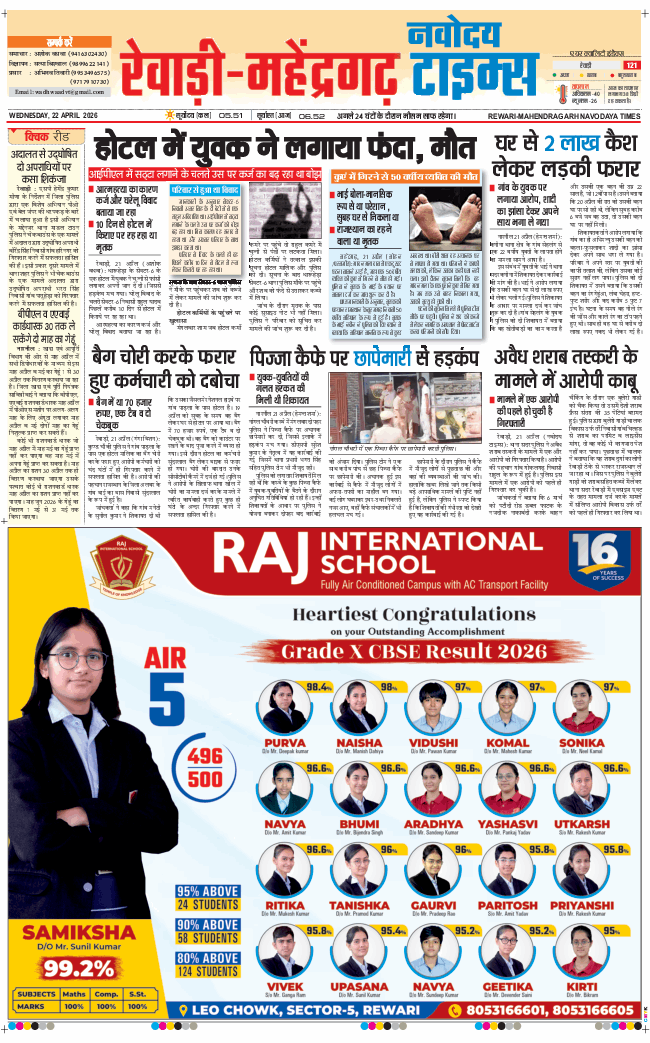REWARI MAHENDERGARH TIMES 2026-04-22