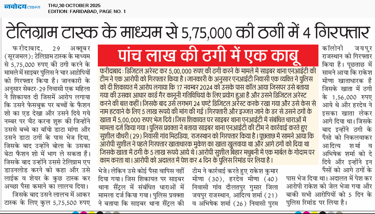 Faridabad 10/30/2025 12:00:00 AM