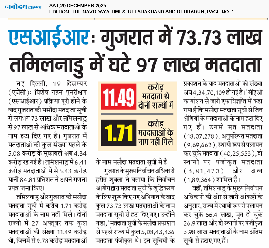 THE NAVODAYA TIMES MAIN UTTARAKHAND AND DEHRADUN 12/20/2025 12:00:00 AM