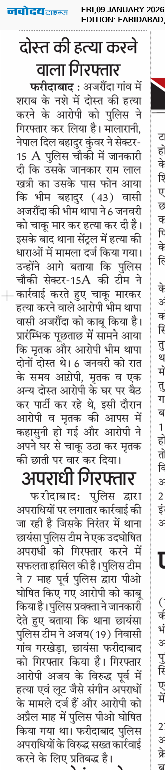 Faridabad 1/9/2026 12:00:00 AM